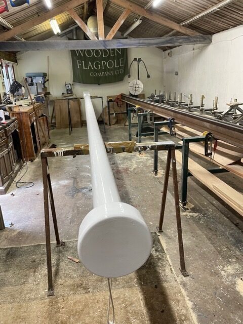 Finished flagpole in the workshop 