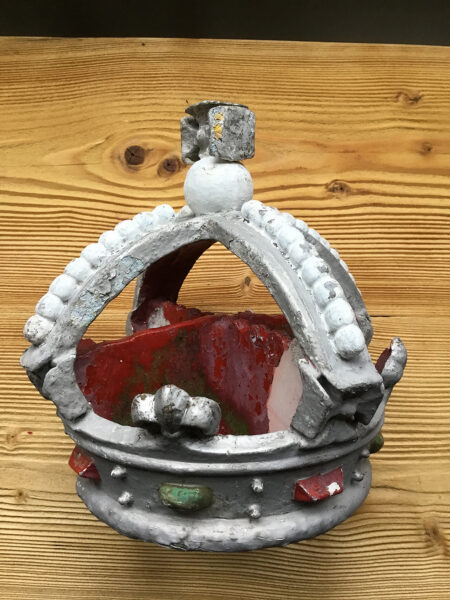 Crown finials we refurbished for the Royal Marine Base for two new flagpoles overlooking the parade ground.